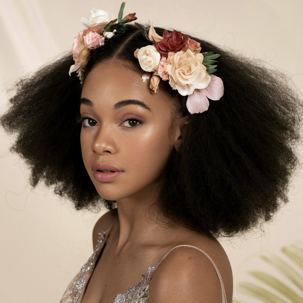 Afro con Accesorios Florales