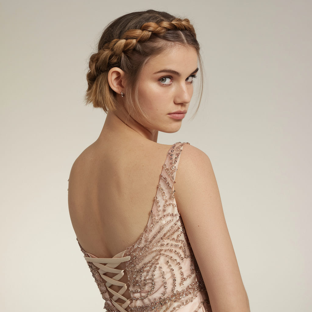 Corona Trenzada para Cabello Corto de Graduación