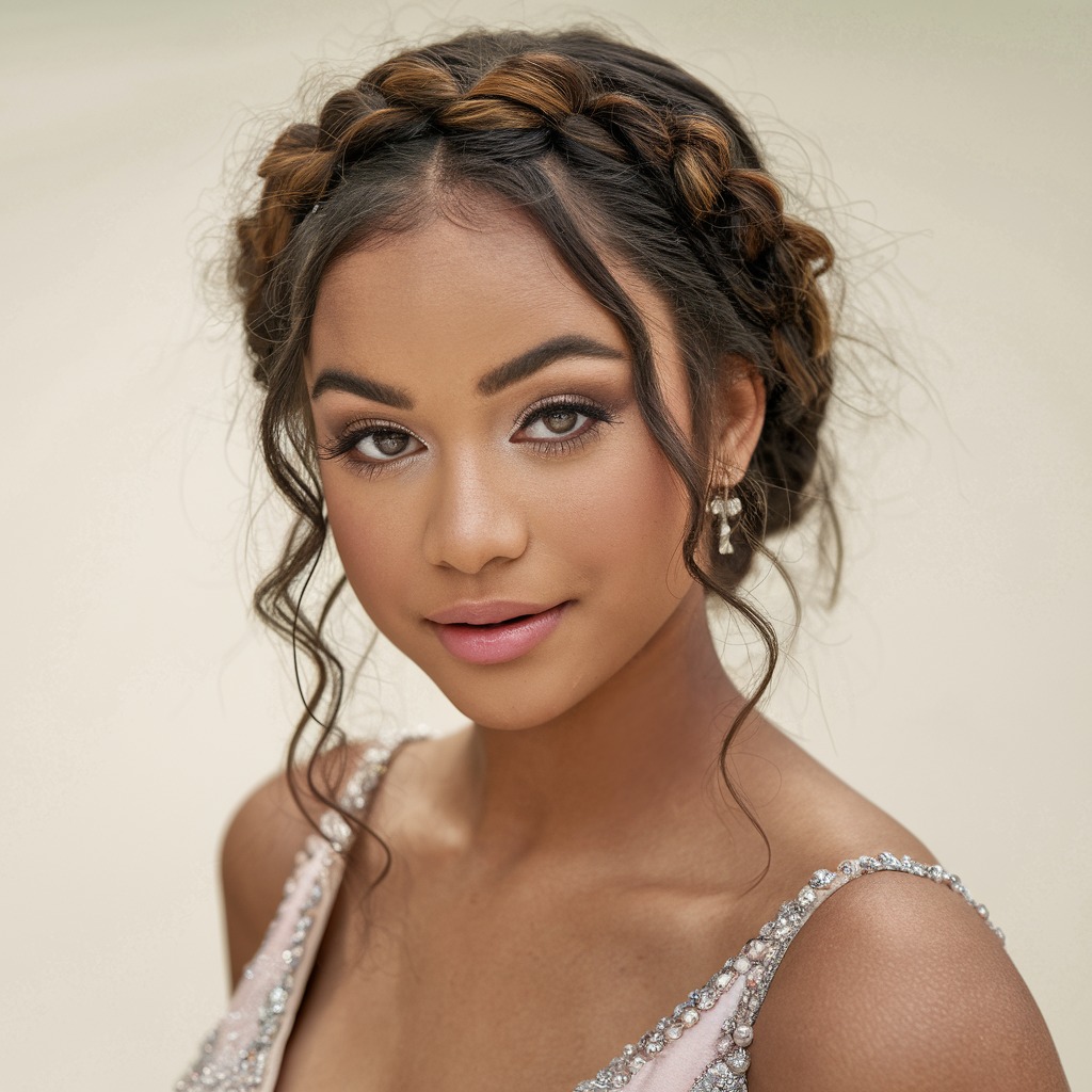 Corona Trenzada con Rizos Sueltos