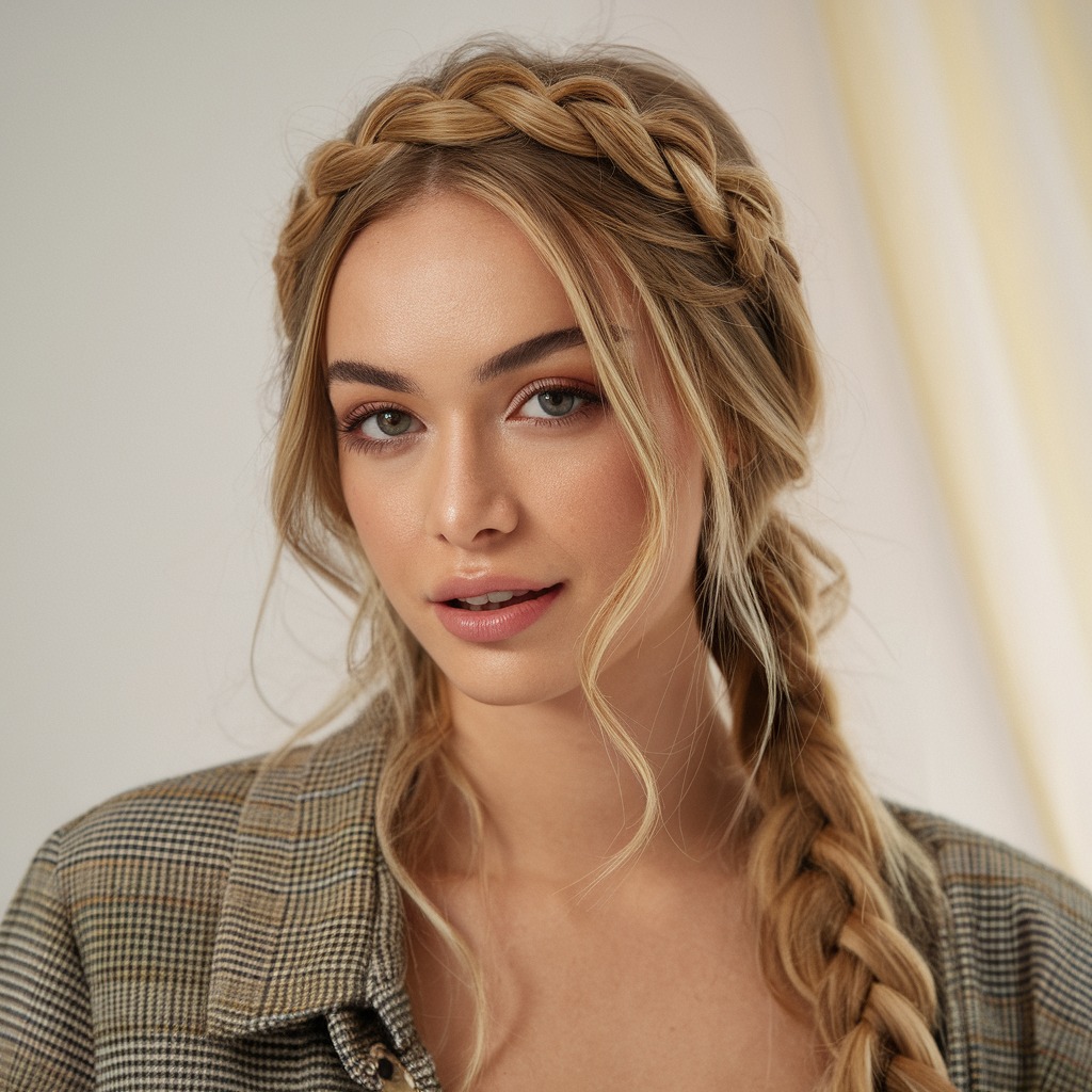Corona Trenzada con Ondas Sueltas