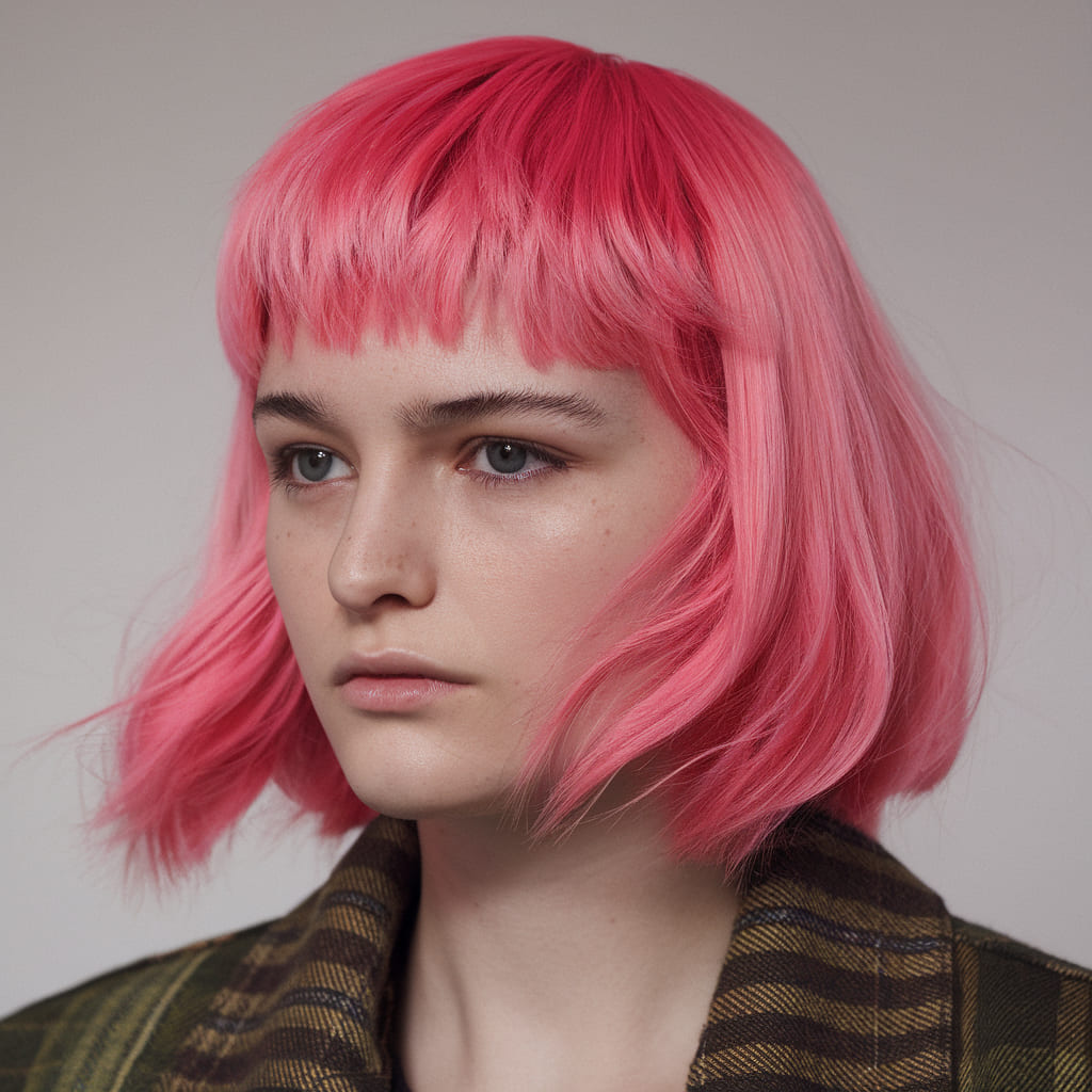 Corte Wolf con Balayage Rosa Brillante