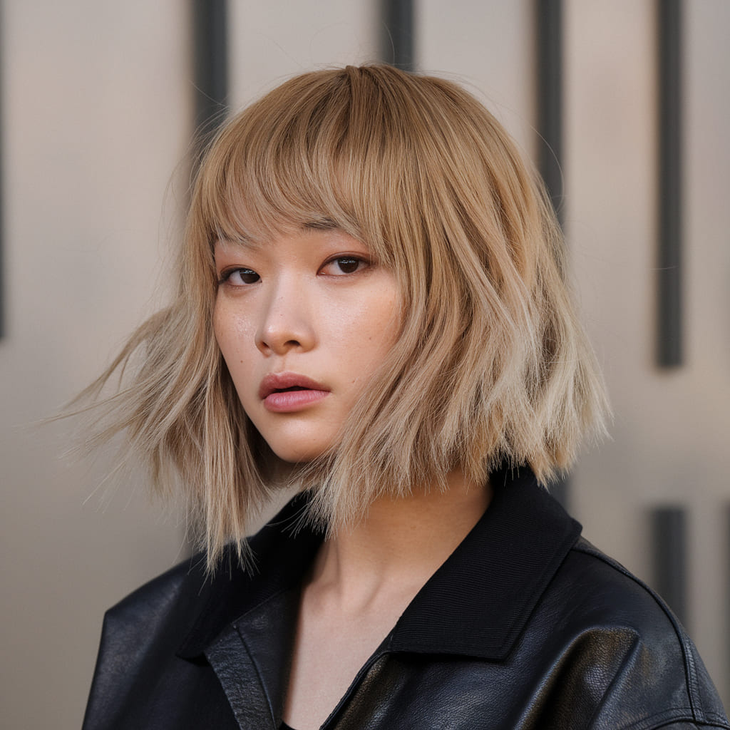 Corte Wolf Corto con Balayage Miel Clásico