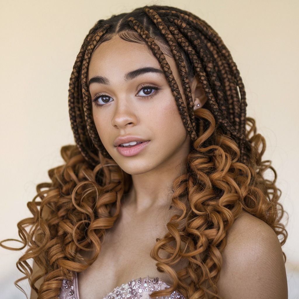 Trenzas de Raíz con Rizos Sueltos