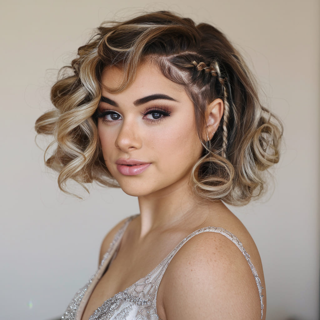 Bob de Graduación Rizado con Trenzas Laterales