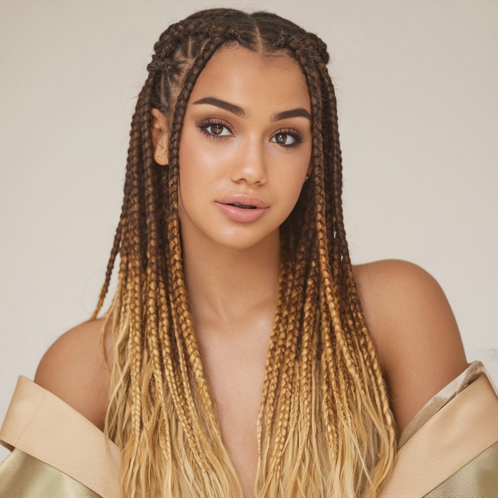 Trenzas Holandesas Dobles con Puntas Ombré