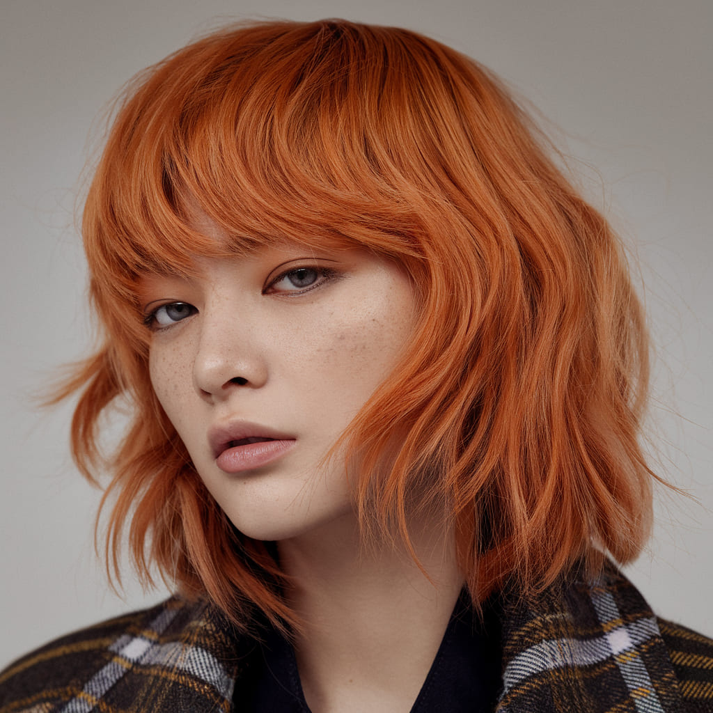 Corte Wolf con Balayage Cobre Ardiente