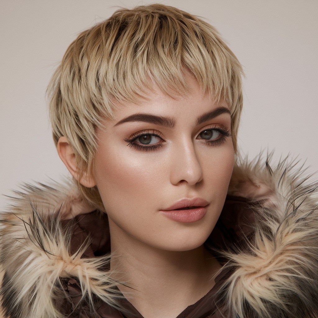 Mechas Rubias Escarchadas en un Corte Pixie