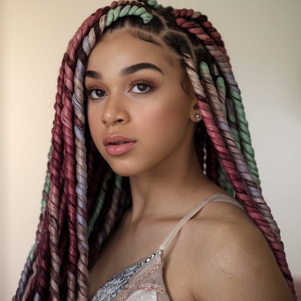 Trenzas Jumbo con Extensiones de Color