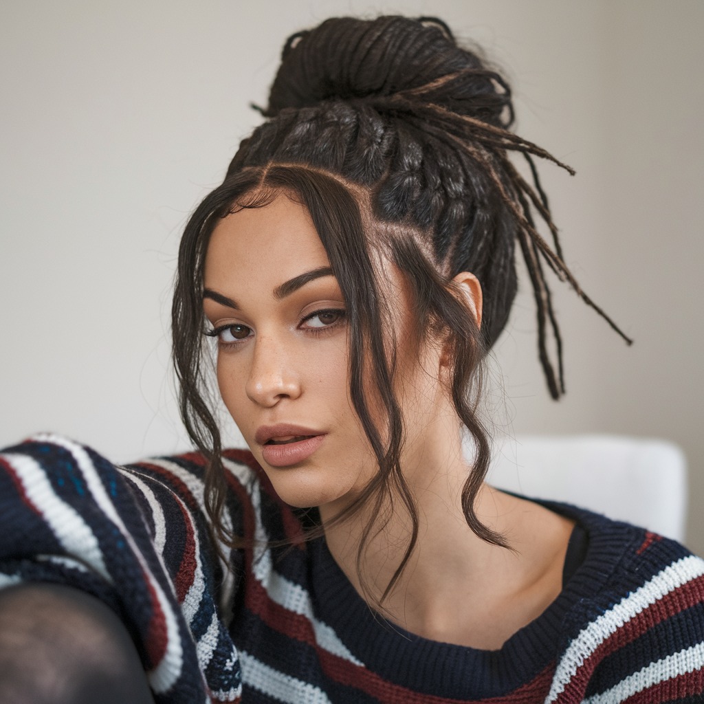 Moño Desordenado con Blowout y Mechones Sueltos