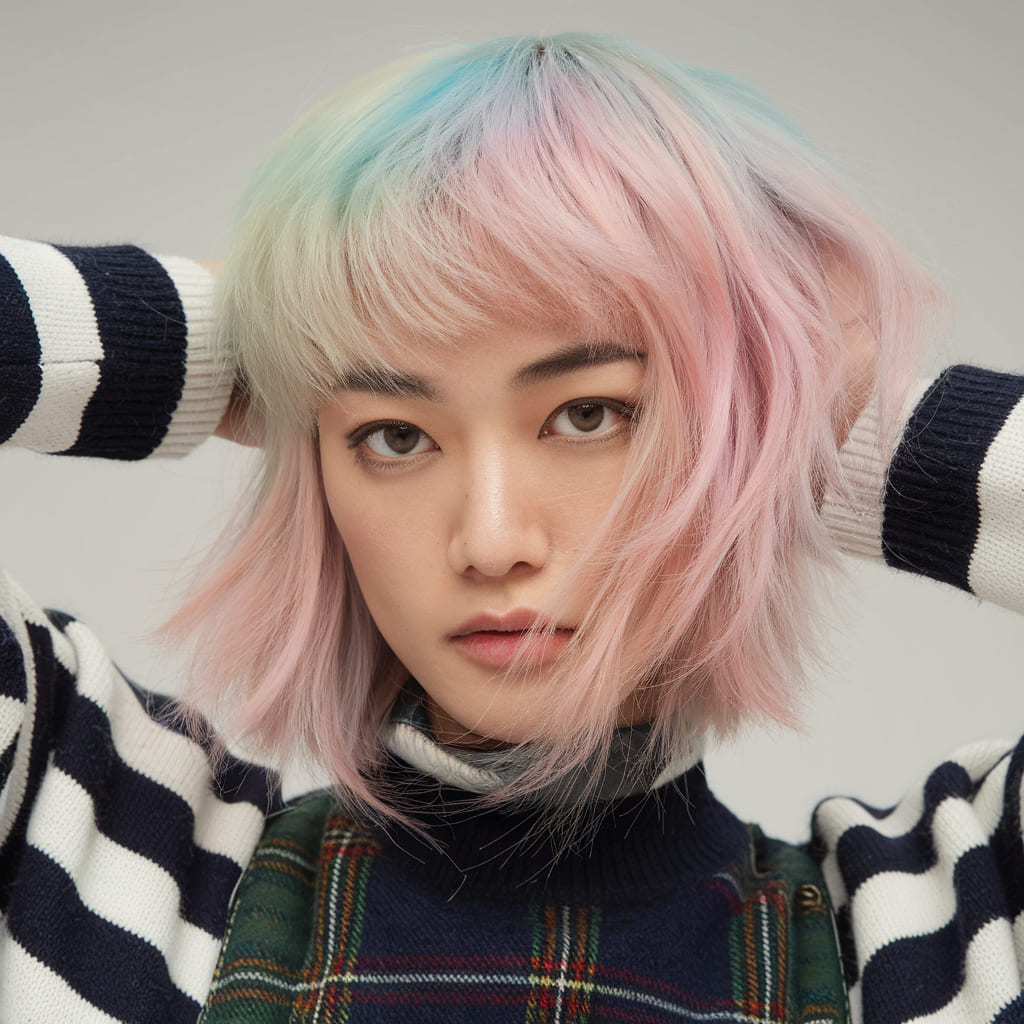 Corte Wolf con Balayage Arcoíris Pastel