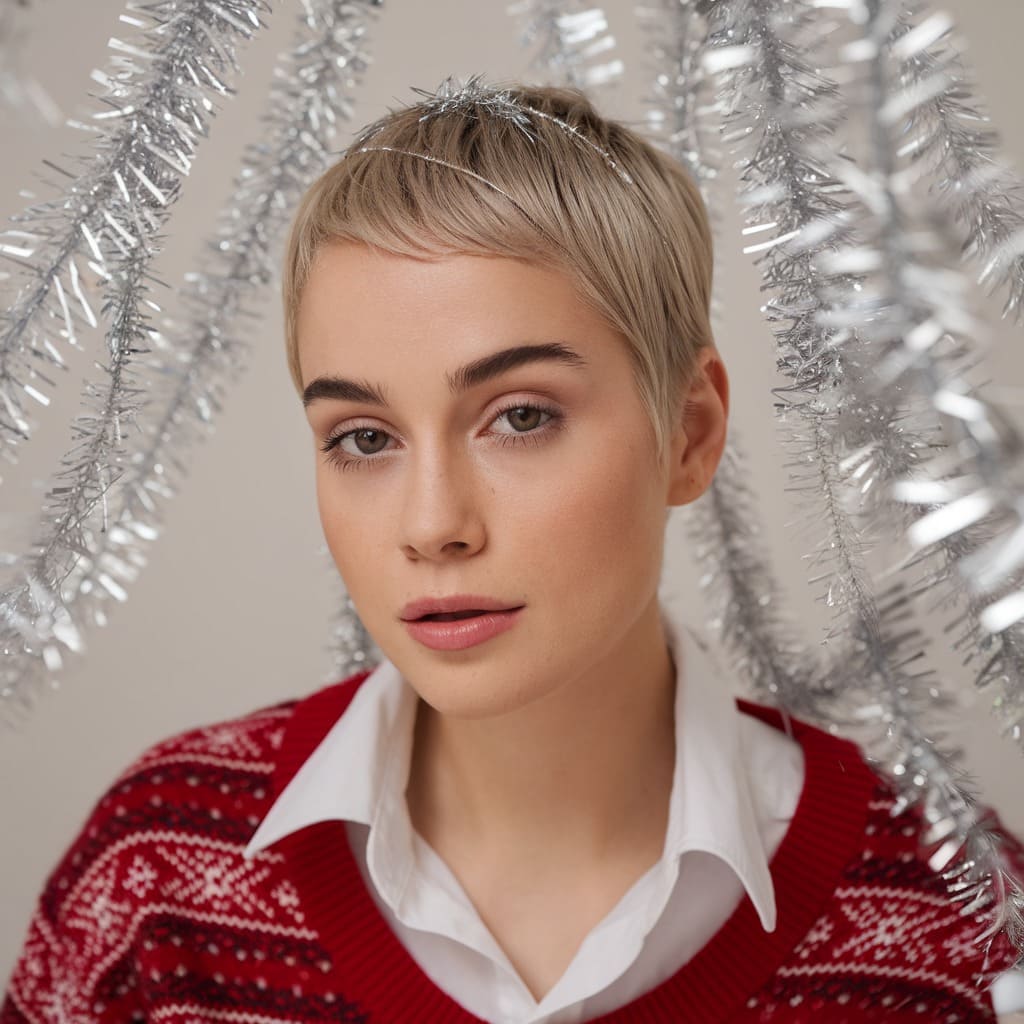 Pixie con Mechas de Espumillón Plateado
