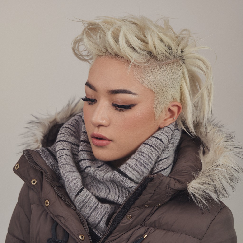 Mohawk Rubio Platino con Rizos Despeinados