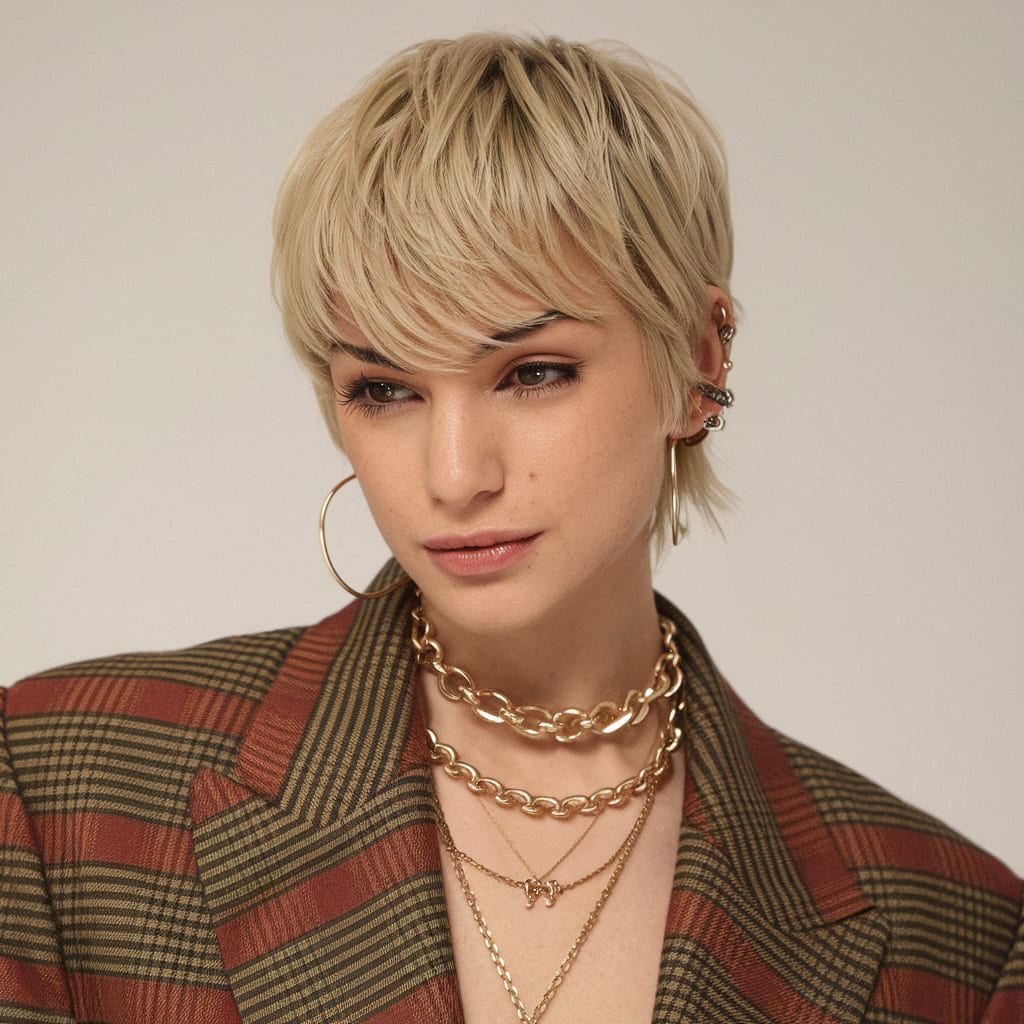 Shag Pixie Pulido con Flequillo