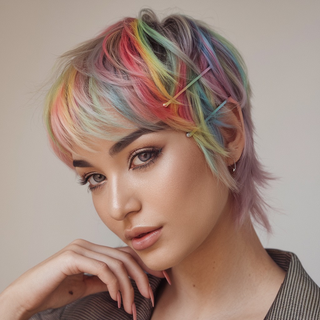 Mechas Arcoíris Estilizadas con Horquillas
