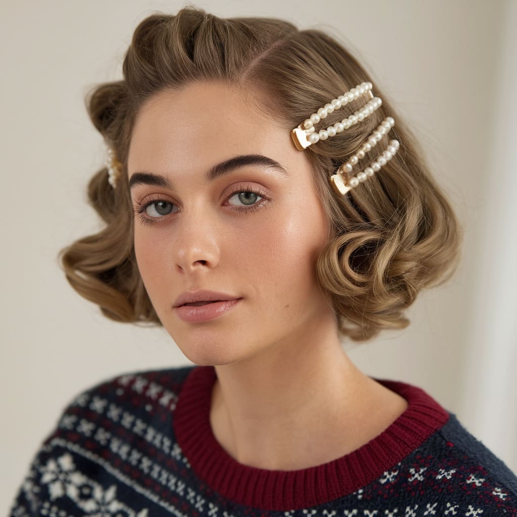 Ondas Retro con Clips de Perlas