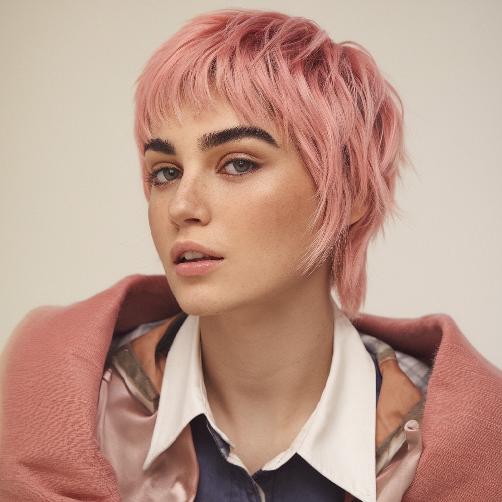 Pixie Wolf Rosa Rosado con Flequillo Desgreñado