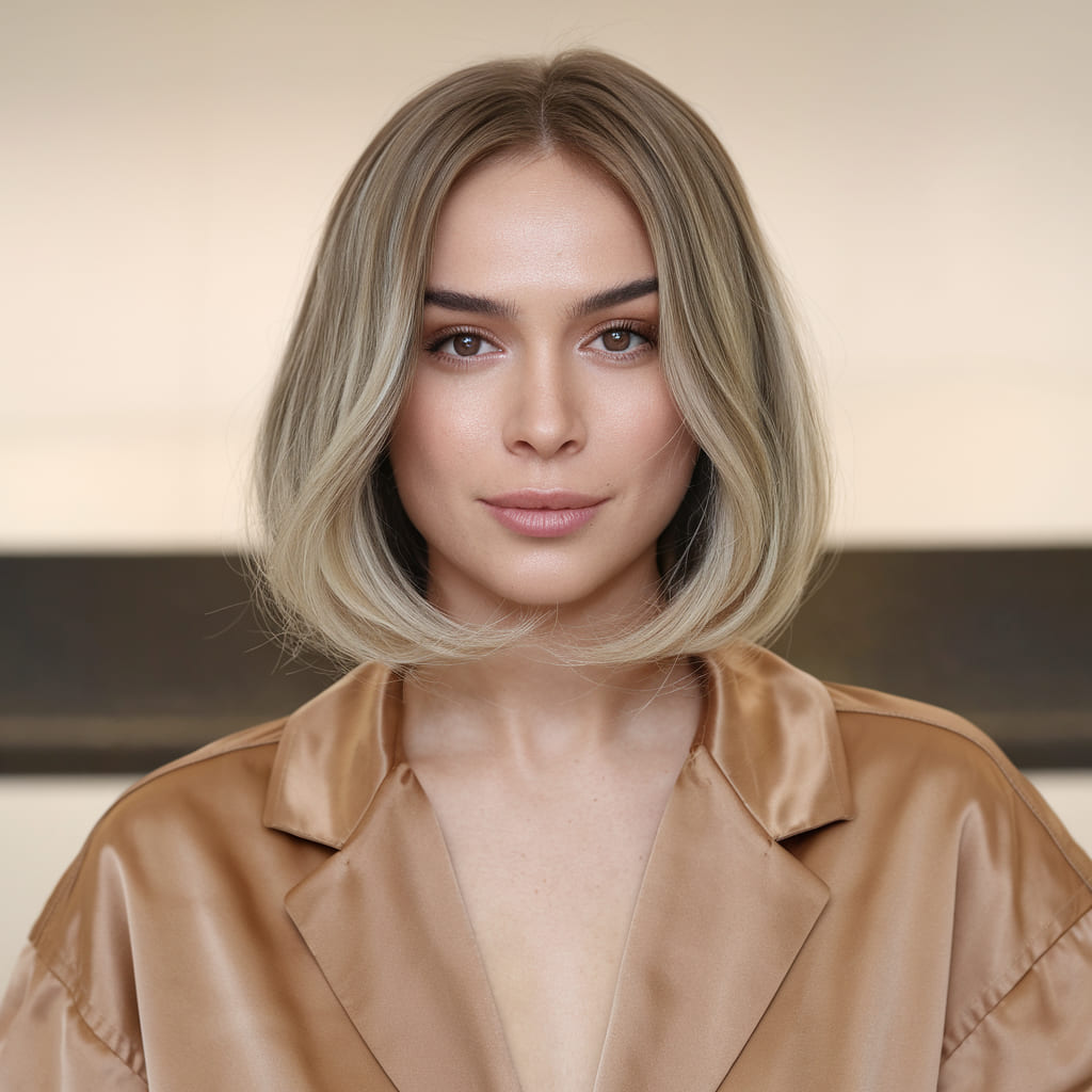 Lob Simple con Mechas que Enmarcan el Rostro