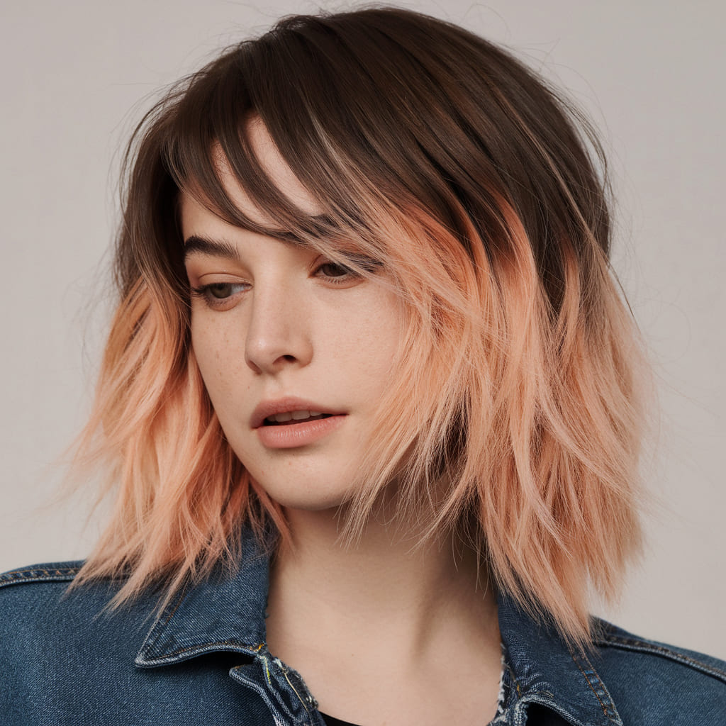 Corte Wolf con Balayage Melocotón Suave