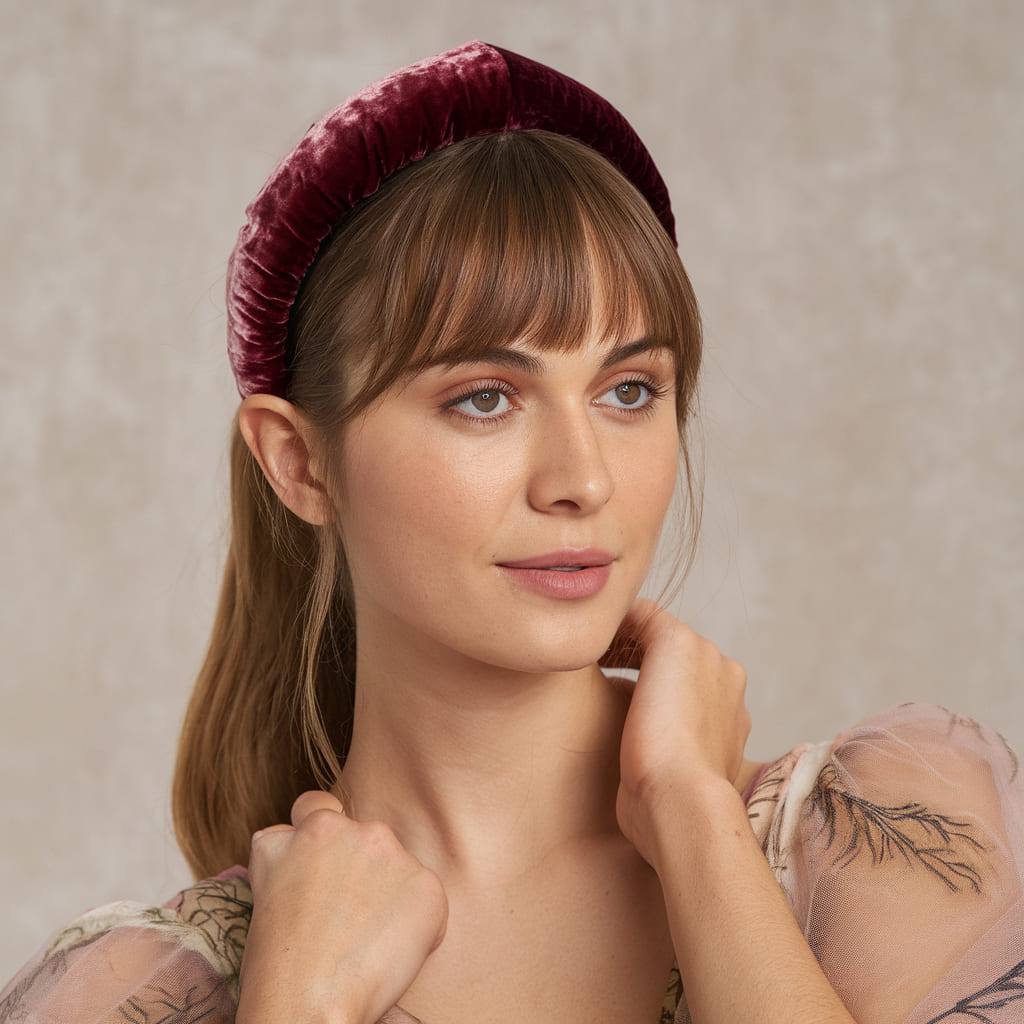 Cabello Liso y Flequillo con Diadema de Terciopelo