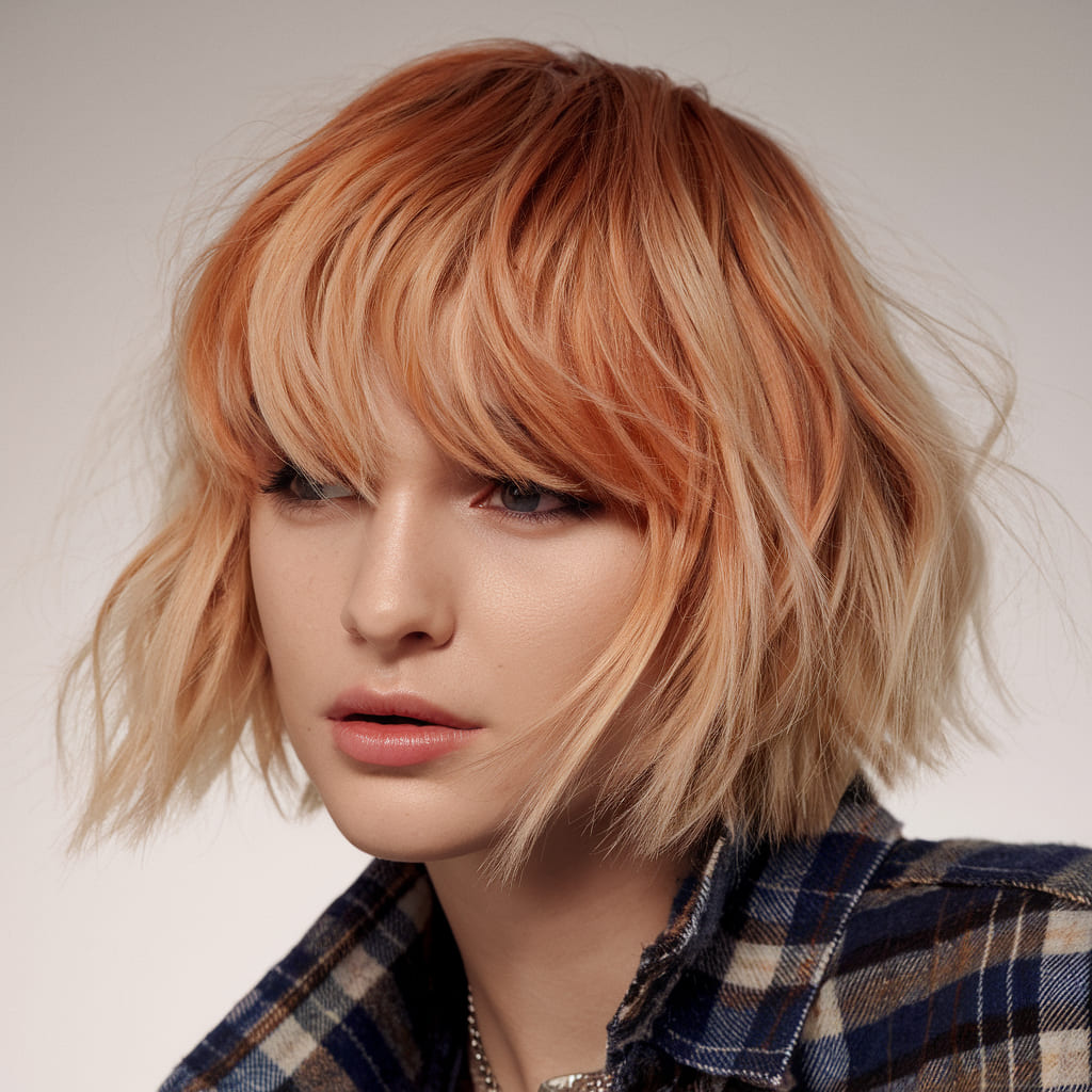 Corte Wolf Corto con Balayage Rubio Fresa