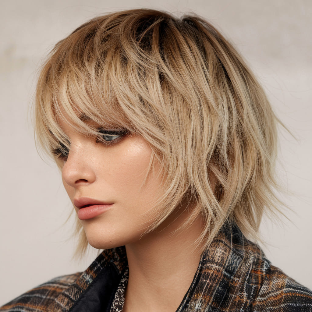 Desgreñado Texturizado con Balayage Miel y Rubio