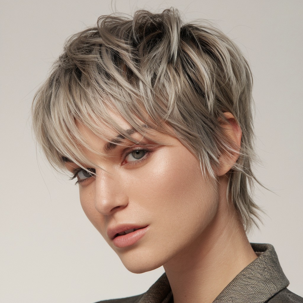 Estilo Texturizado con Mechas Plateadas