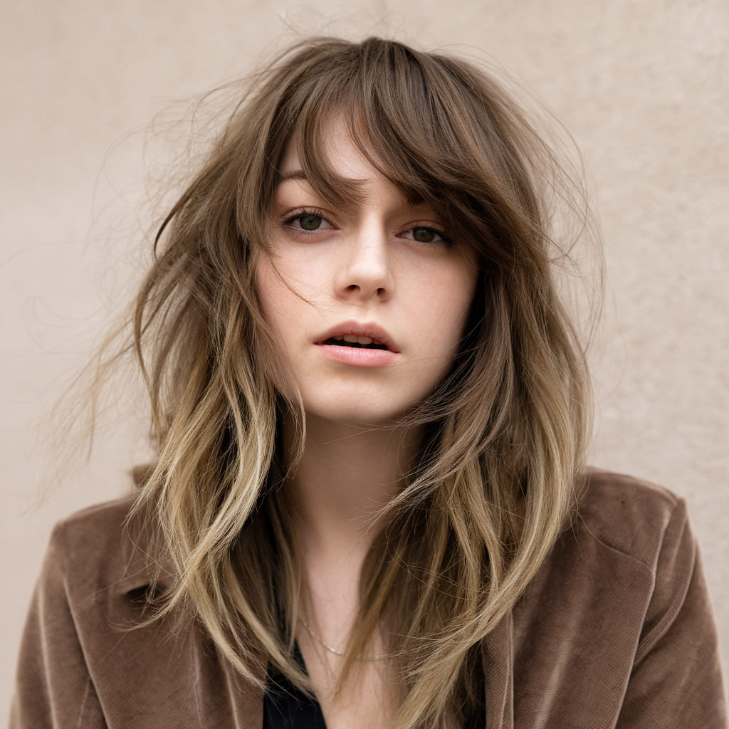 Flequillo de Cortina Desfilado con Cabello en Capas